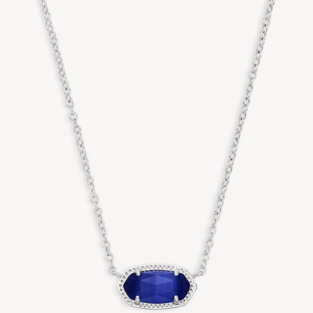 Kendra Scott Silver Necklace with Deep Blue Faceted Stone